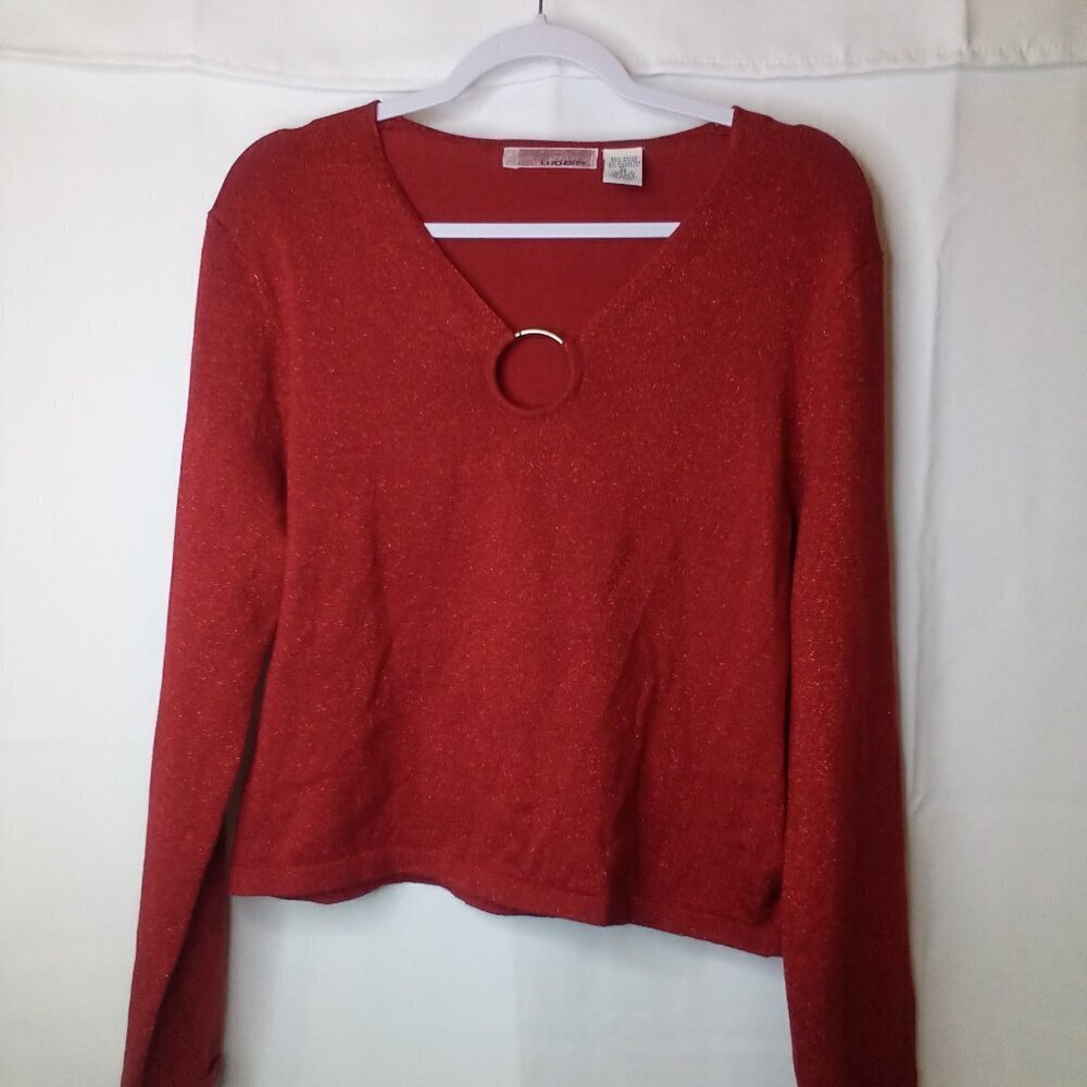 Lucidity Shirt Women XL Long Sleeve Stretch Sparkle Shimmer Holiday Party Red